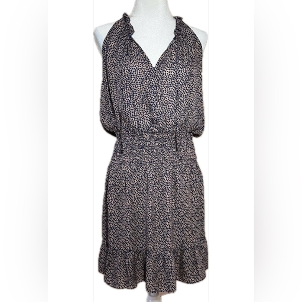 Parker 1X Purple Polka Dot Sleeveless Ruffle Neck Dress with Elastic Waist